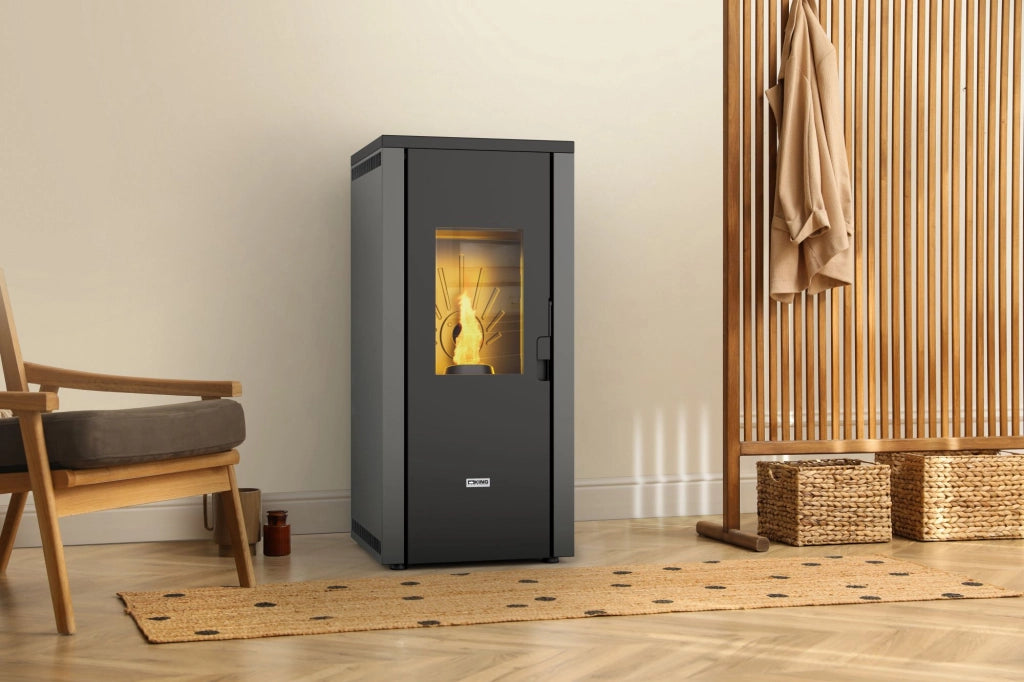 King stufa a pellet evo92 5.0 ,colore grigio, 8,3 kw-n, ermetica, rivestimento in acciaio
