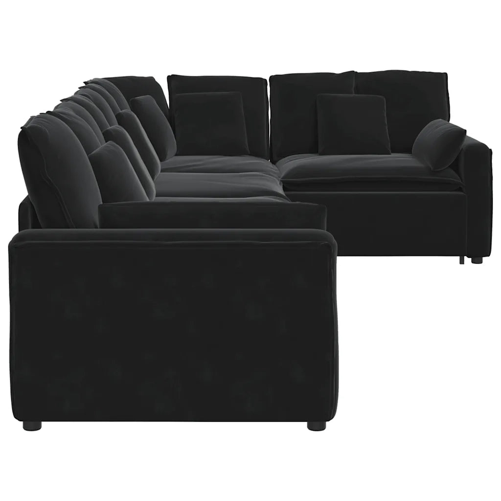 Divano Modulare con Cuscini in Velluto Nero 3321333