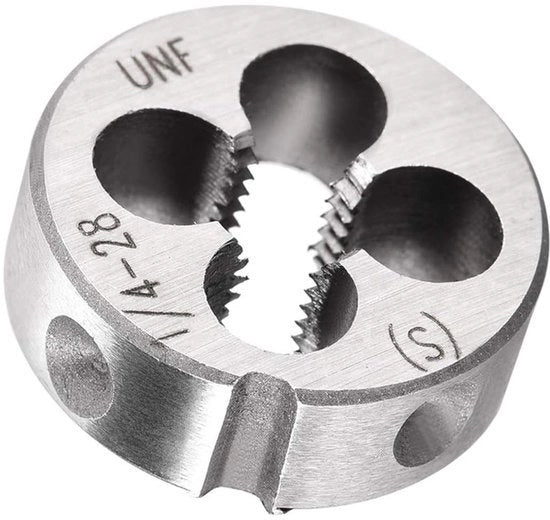 Matrijs adattabile 1/4-28 UNF - Matrijs per cavi esterni - Acciaio lavorato - Destra - Pre-trattamento di cavi esterni - Adatto per metallo/PVC - Matrijs per viti adattabile