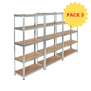 KIT 3 Scaffale in MDF Zincato 5 ripiani: 90x40x180Cm portata 875Kg (175Kg ripiano)