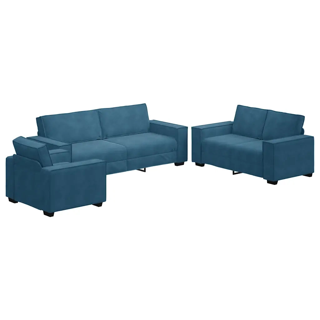Set di Divani 3 pz con Cuscini Blu in Velluto 3324627