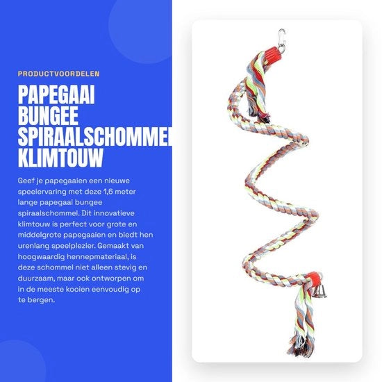 Accessorio per uccelli 1,6 metri - Corda di arrampicata - Schommia a bungee - Materiale di lino resistente - Multicolore - Adatto per pappagalli grandi/grandi medi