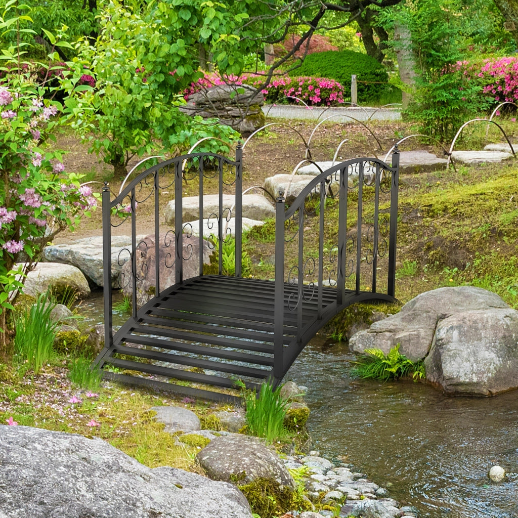 PONTE DA GIARDINO in acciaio 119 x 67 cm nero con corrimano, stile vintage