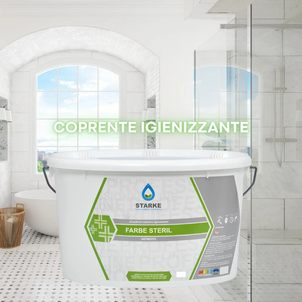 Farbe steril pittura coprente igienizzante antimuffa opaca permeabile vapore *** formato 5 lt, confezione 1