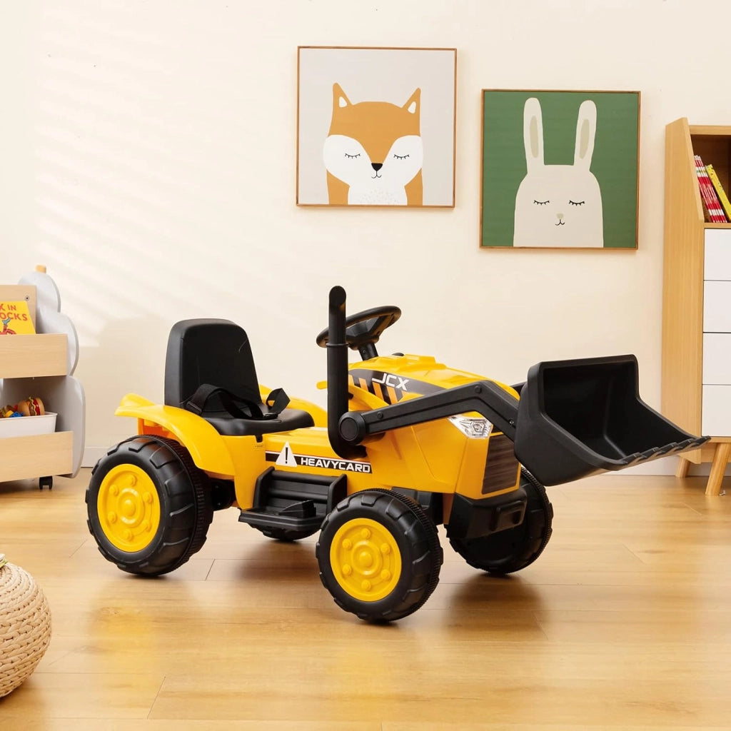 12 V Escavatore per Bambini, con Telecomando, Benna di Scavo Regolabile Musica e Fari a LED, Ruspa Elettrica per Bambini di 3-8 Anni, Giallo
