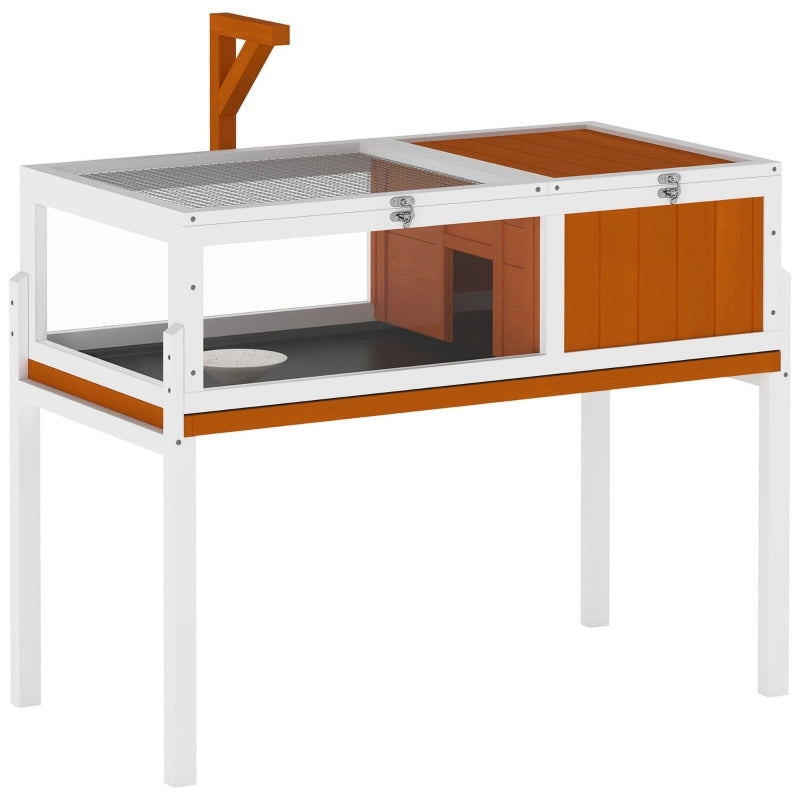 Casetta/recinto in legno per tartarughe con casetta principale, finestra di osservazione e coperchio, 104 cm x 53 cm x 82 cm, bianco e arancione