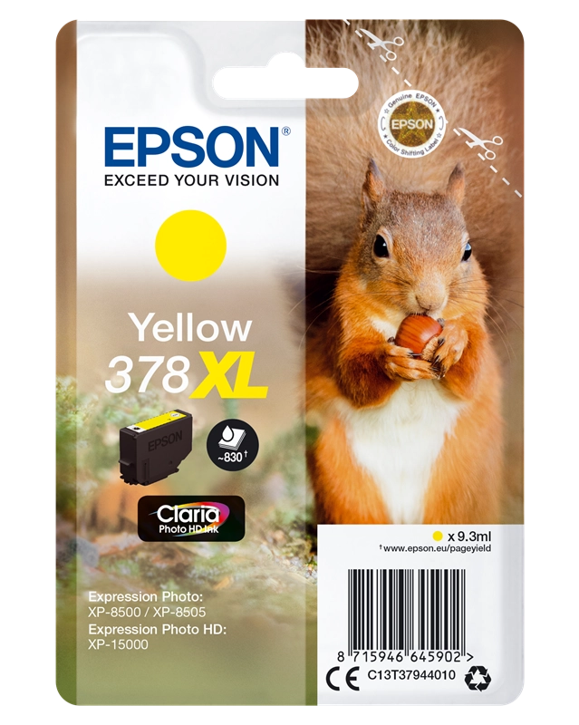 Epson Squirrel Singlepack Yellow 378XL Claria Photo HD Ink