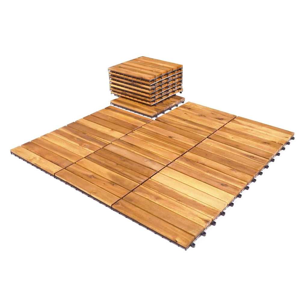 Pavimento Esterno in Legno di Acacia, 27 Piastrelle 30 x 30 cm, Senza Attrezzi, Superficie 2,43 ㎡, Mattonelle in legno per Interno Esterno Balcone Soggiorno (Stile 2)