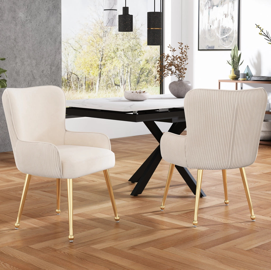Set di 2 sedie con braccioli e supporto lombare in velluto beige e oro