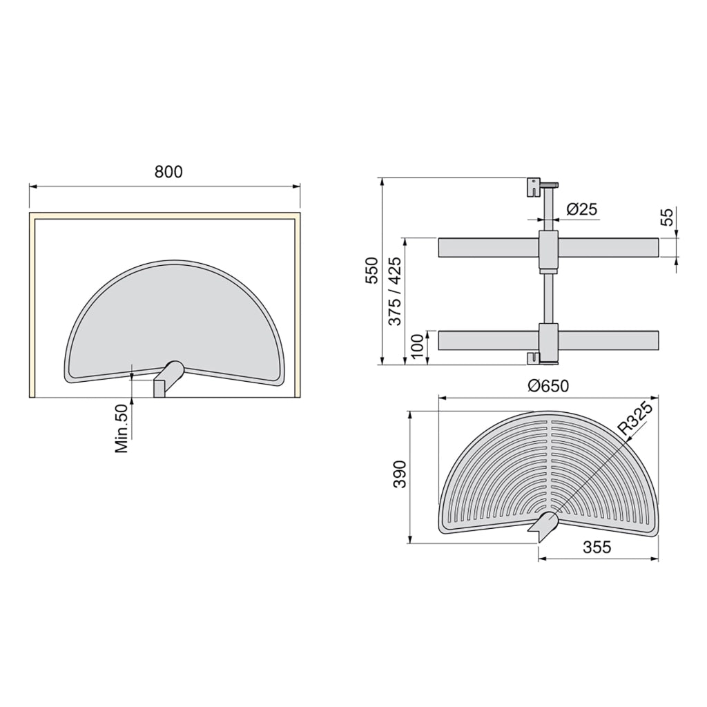Cestello Girevole Ø65 cm per Mobile da Cucina 80 cm in Plastica Emuca Bianco