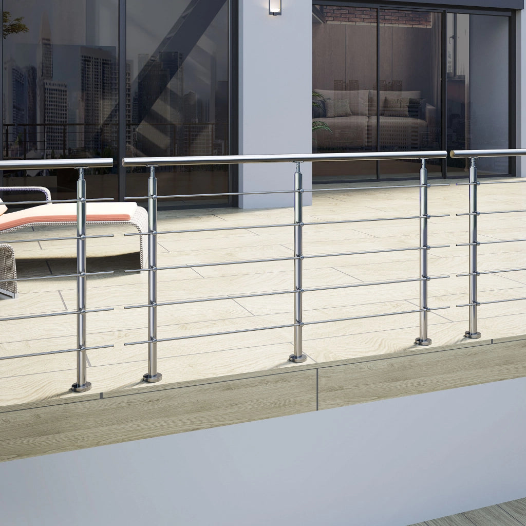 Balaustra Corrimano Ringhiera in acciaio inox 304 spazzolato 200x106cm per interni ed esterni 5 barre trasversali
