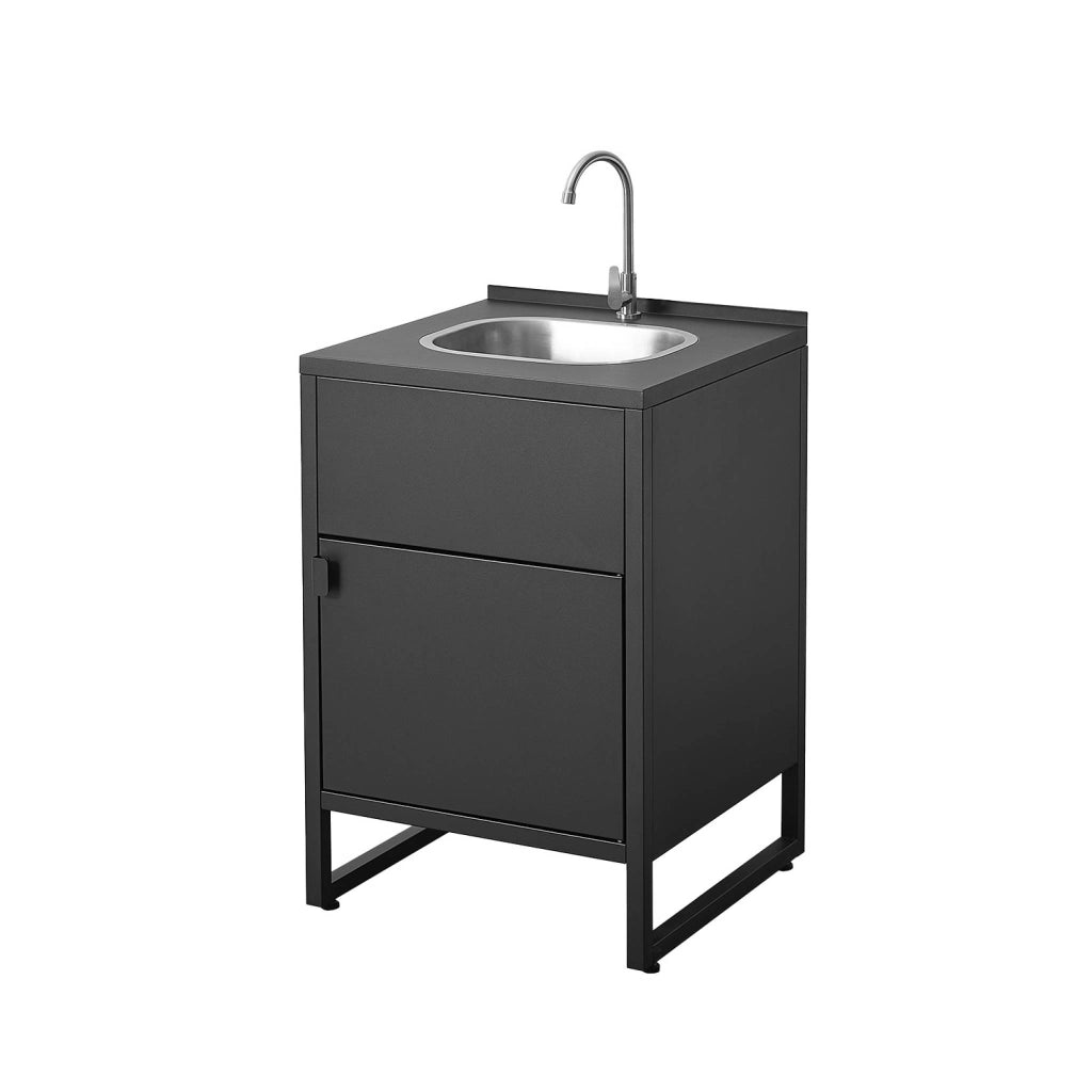 Cucina esterna in acciaio con lavello e 1 porta, 60cm, nero