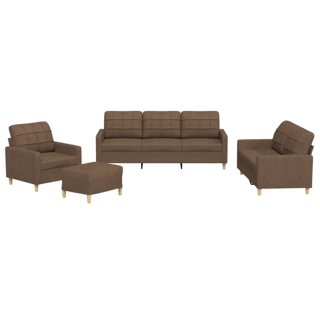 Set di Divani 4 pz con Cuscini Marrone in Tessuto
