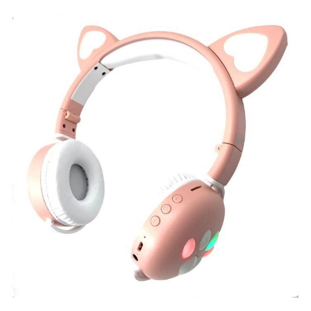 Trade Shop - Cuffie Led Wireless Con Orecchie Da Gatto Con 7 Colori Di Luce Bluetooth Q-max60 -