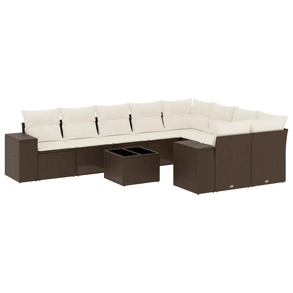 Set Divani da Giardino 10pz con Cuscini in Polyrattan Marrone 3223052