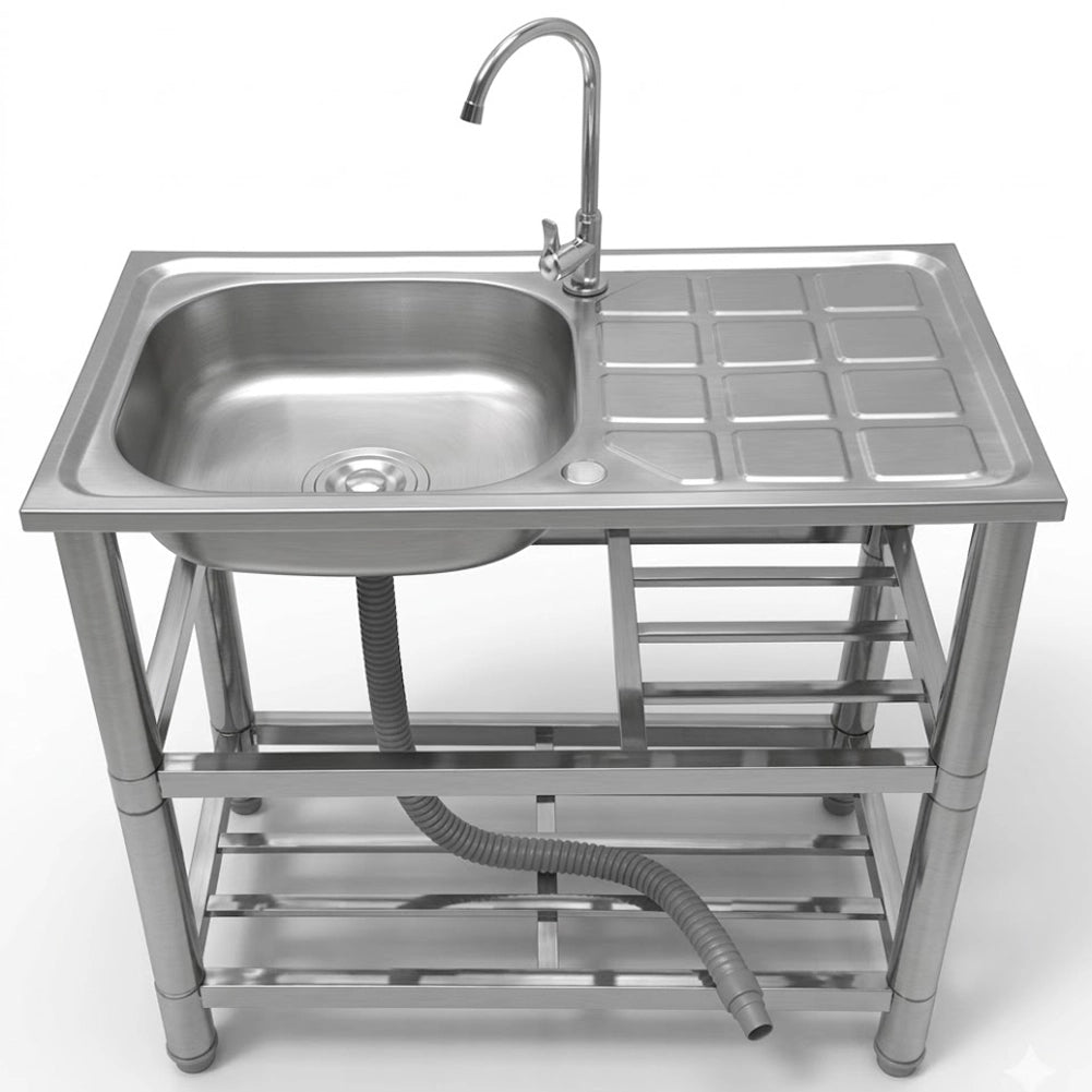 Lavello in Acciaio Inox Rubinetteria e Kit Sifone Ideale per Esterno 75x40x80cm