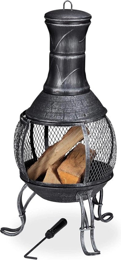 Fornello da giardino antico con pala e griglia in legno - schermo a favo per giardino e terrazza - altezza 89 cm grigio