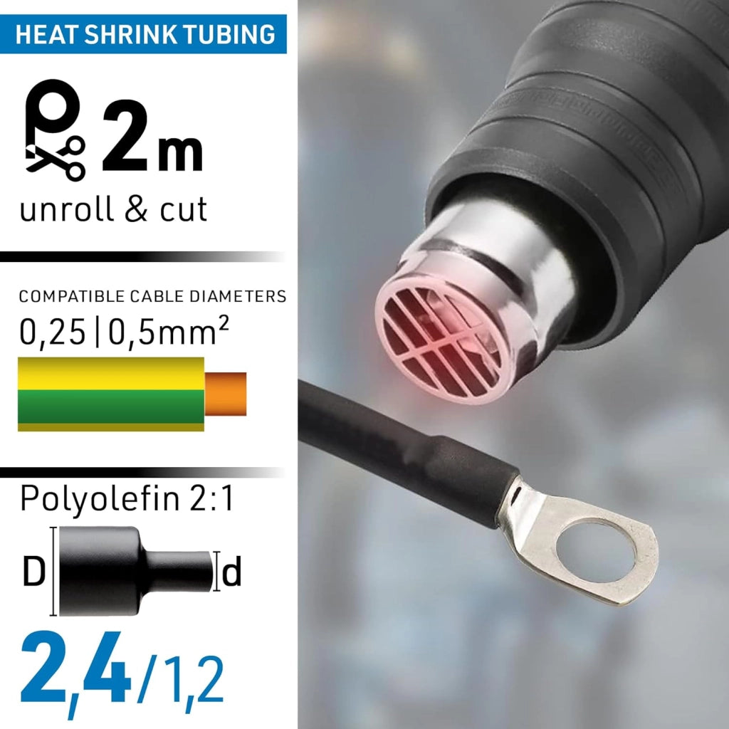 GUAINA TERMORESTRINGENTE 2M D.2,4/1,2MM NERA.