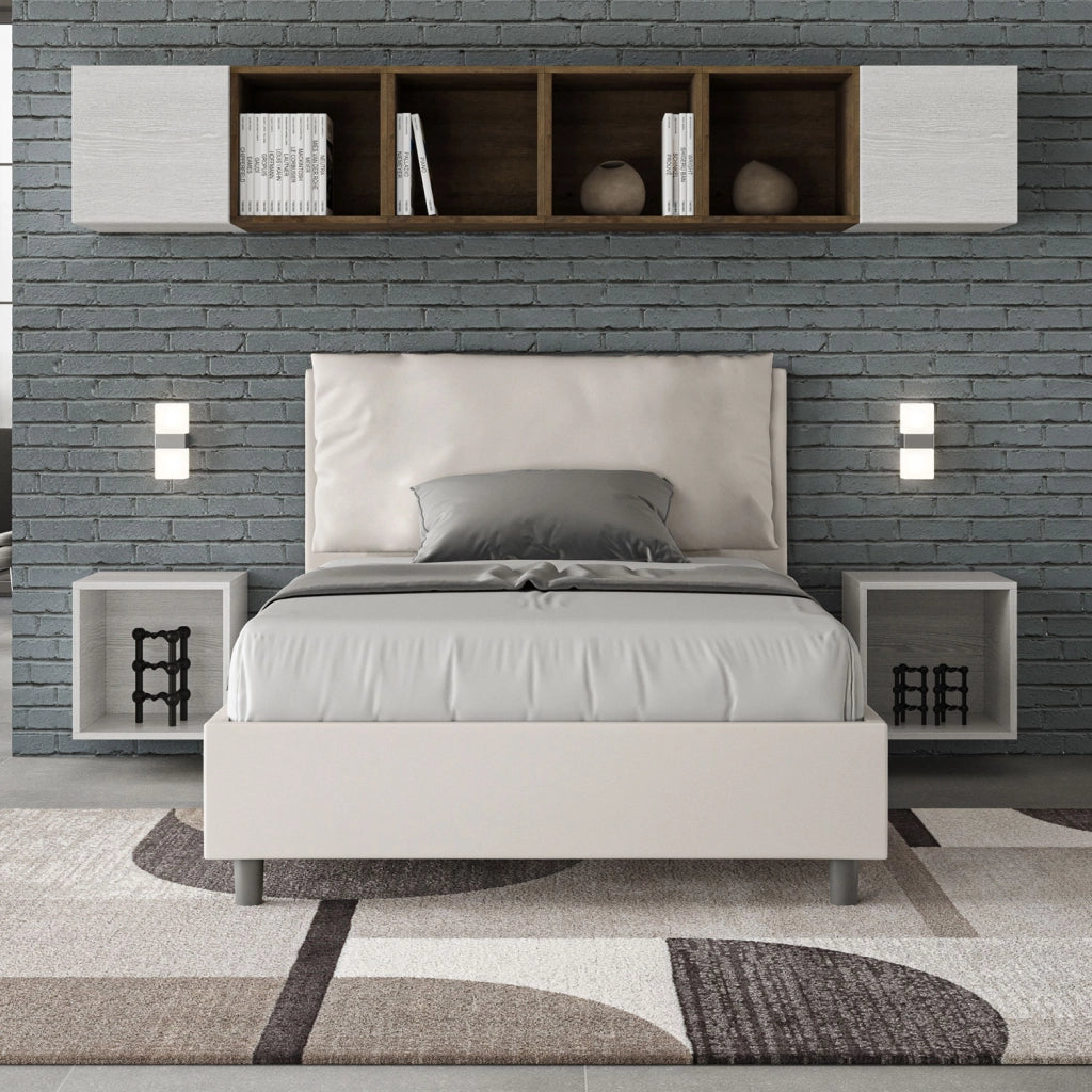 BS COM Letto una piazza e mezza con rete imbottito 120x190 similpelle bianco