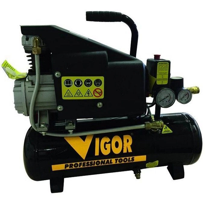 Vigor VCA-8L Compressore Elettrico Portatile 8 L 1 HP 750W 8 bar Trasmissione Diretta 1 Cilindro 118 lt-min