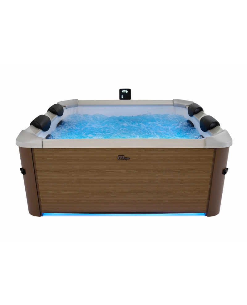 Minipiscina idromassaggio rigida da esterno, 6 sedute 160x160cm wi-fi smart Mspa Oslo teak Amber