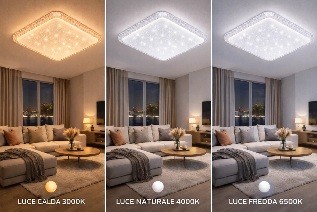 Plafoniera LED 58x58 cm 48W 3840LM Dimmerabile con Telecomando, Cambio Temperatura Colore, Soffitto Acrilico Effetto Cielo Stellato, IP20, Fascio 120°