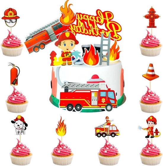 Decorazione di Torta Set - 32 Pezzi - Tema Vigile del Fuoco - Decorazione di Festa di Compleanno
