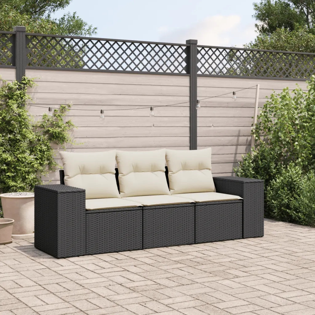 Set Divani da Giardino 3 pz con Cuscini in Polyrattan Nero 3222255