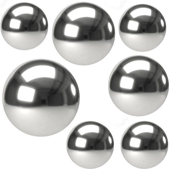 Set di palline da specchio in argento - decorazione in acciaio inossidabile senza giunti - pallina riflettente con buco - 7 pezzi - 4cm 6cm 8cm