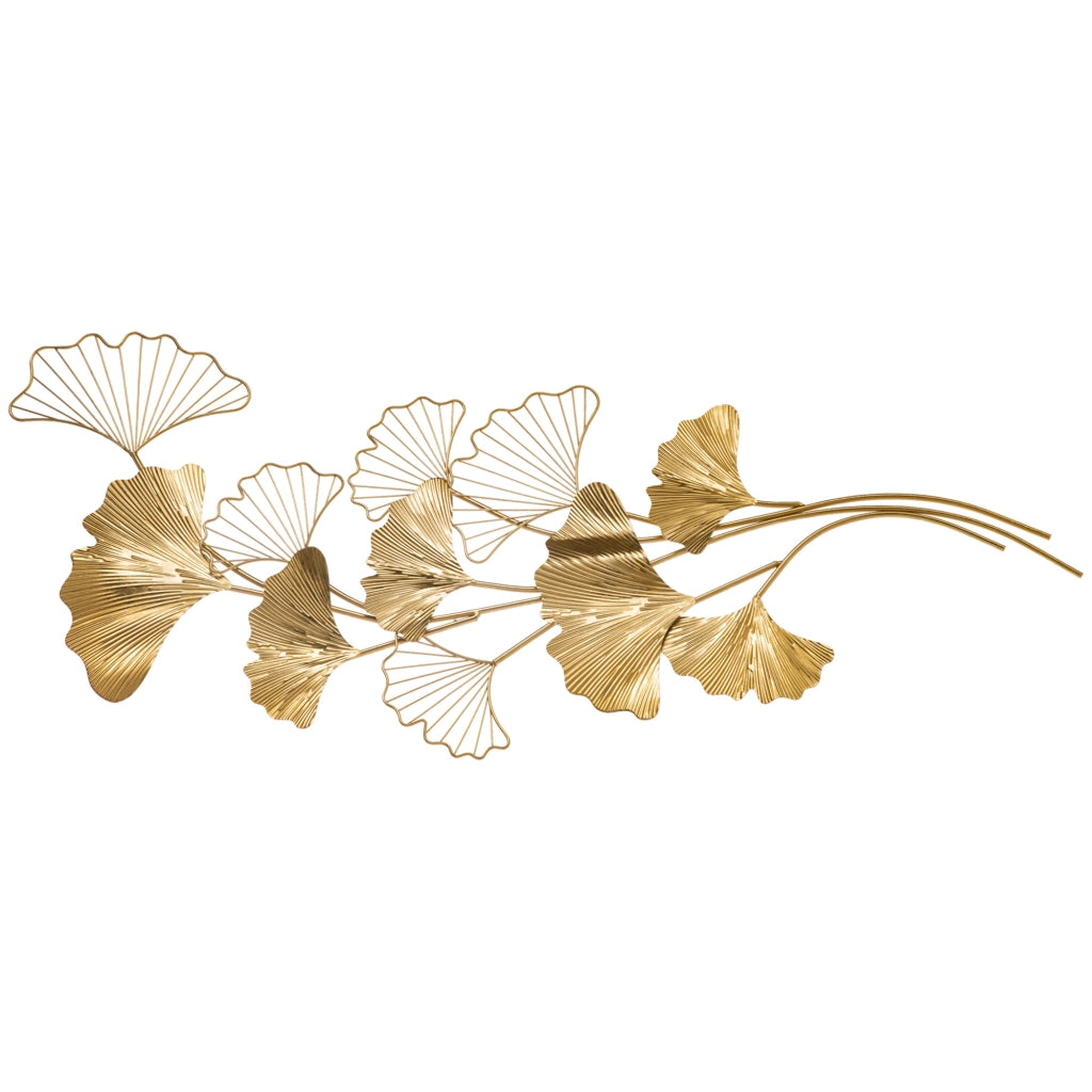 Decorazione Murale 3D in Metallo Foglie di Ginkgo ¨C zephmum ¨C Dorata 138x70 cm