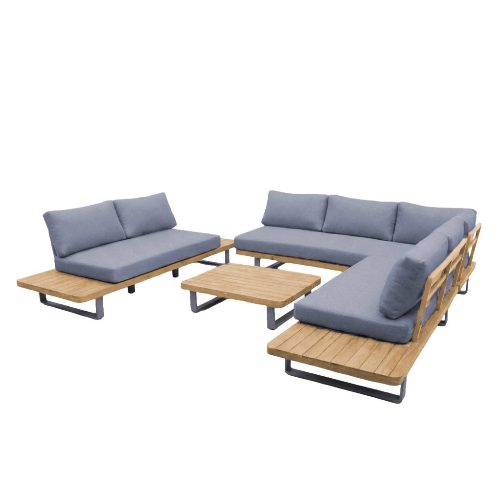 Salotto da giardino angolare in legno di acacia e alluminio, 7 posti,