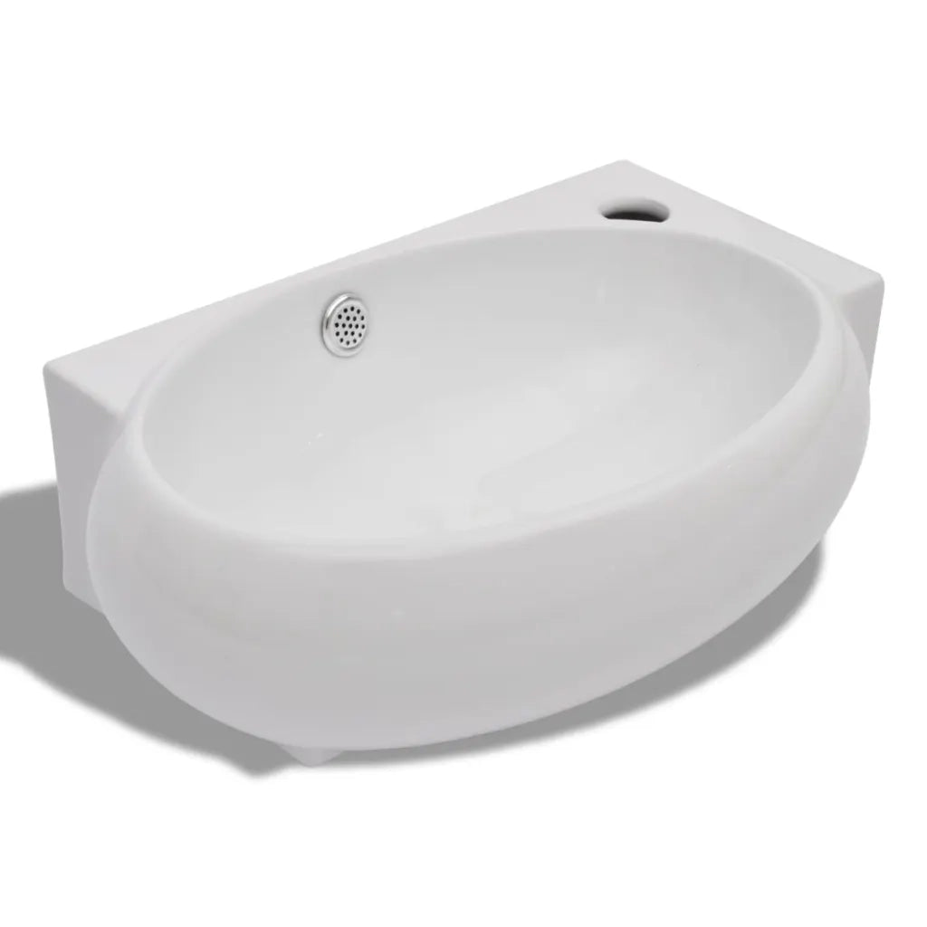 Lavello Ceramica con Foro Rubinetto e Troppo Pieno Bianco 140698