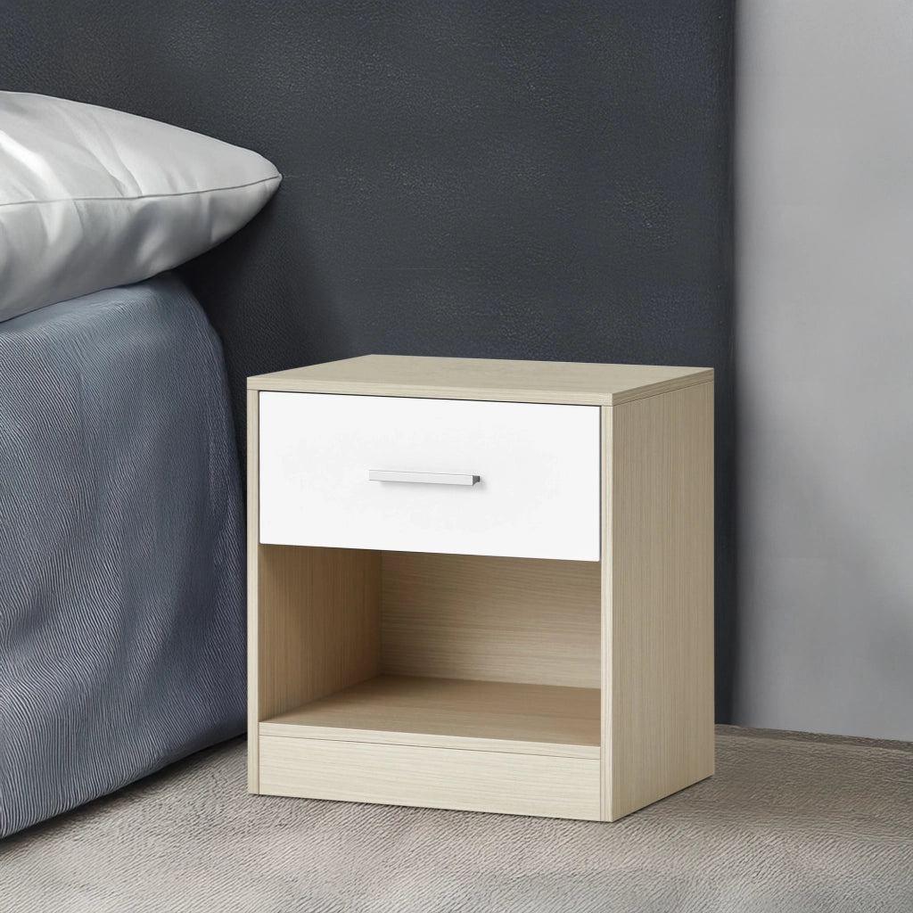 Comodino Moderno Cassetto Con Maniglia E Scomparto Aperto Camera Da Letto Portalibri Oggetti Mensola Libreria  - Naturale
