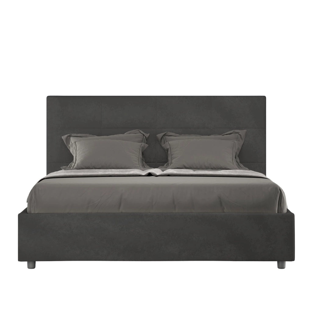 ityhome Letto matrimoniale king size con rete imbottito 170x200 microfibra grigio Mika