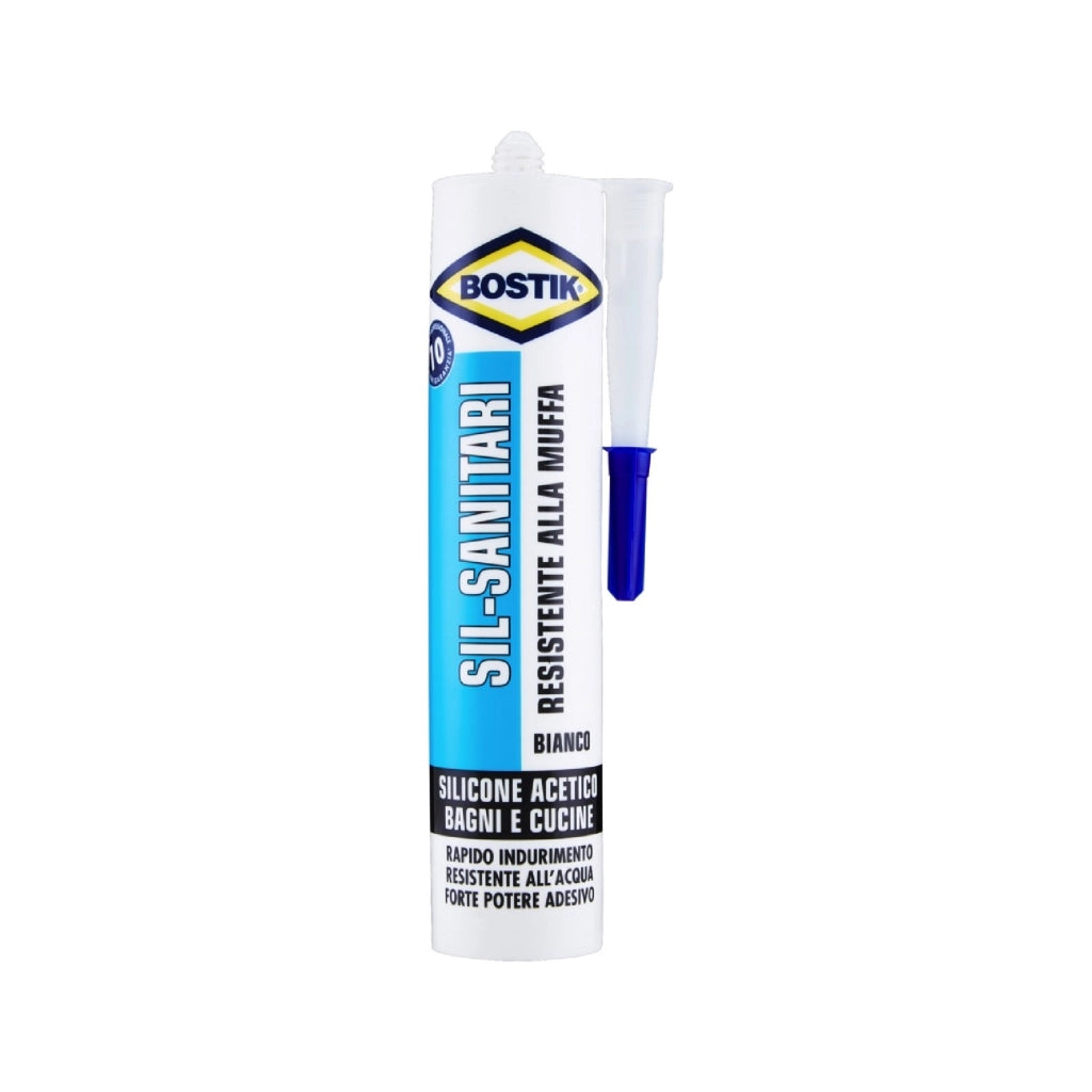 Silicone per sanitari BOSTIK acetico resiste alla muffa sigilla sanitari 280 ml bianco e trasparente TRASPARENTE