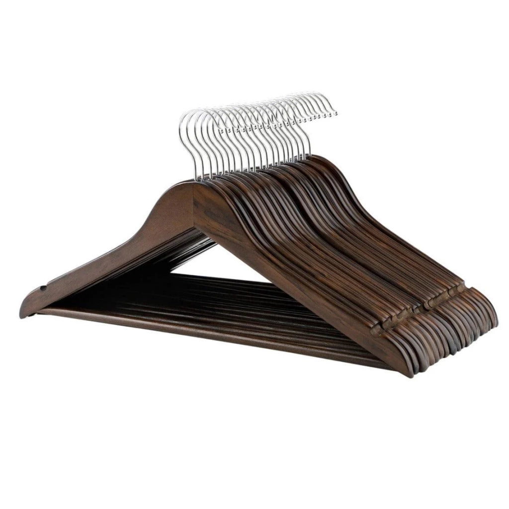 Set di 20 grucce per abiti grucce in legno massello con tacche antiscivolo per cappotti camicie giacche pantaloni gancio girevole a 360° marrone scuro 12_0003464