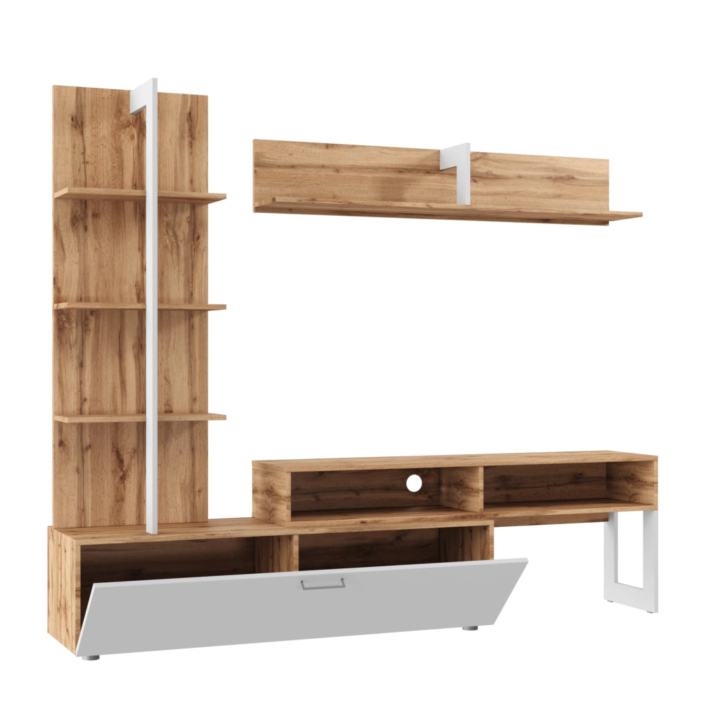Mobili  soggiorno MOLDE - Scaffale in Set - Quercia Wotan - Bianco - Larghezza 251 cm, Altezza 174 cm, Profondit? 37 cm