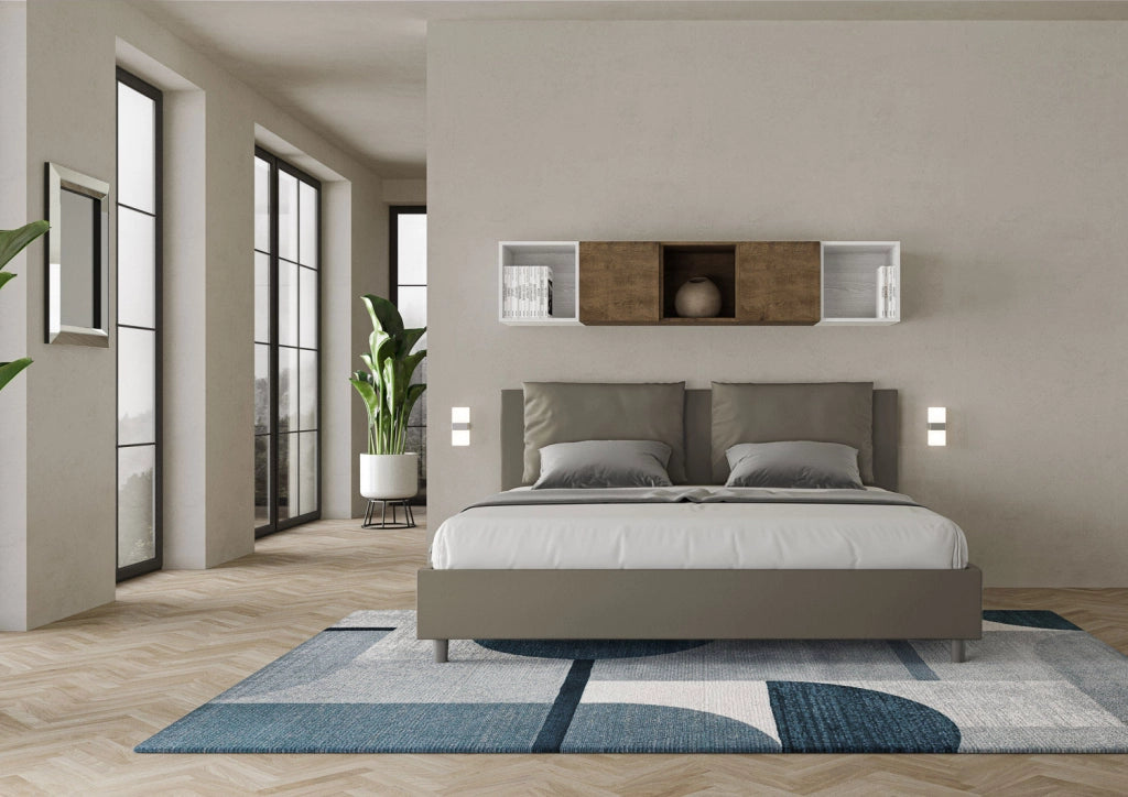 BS COM Letto con rete imbottito 180x200 similpelle cappuccino
