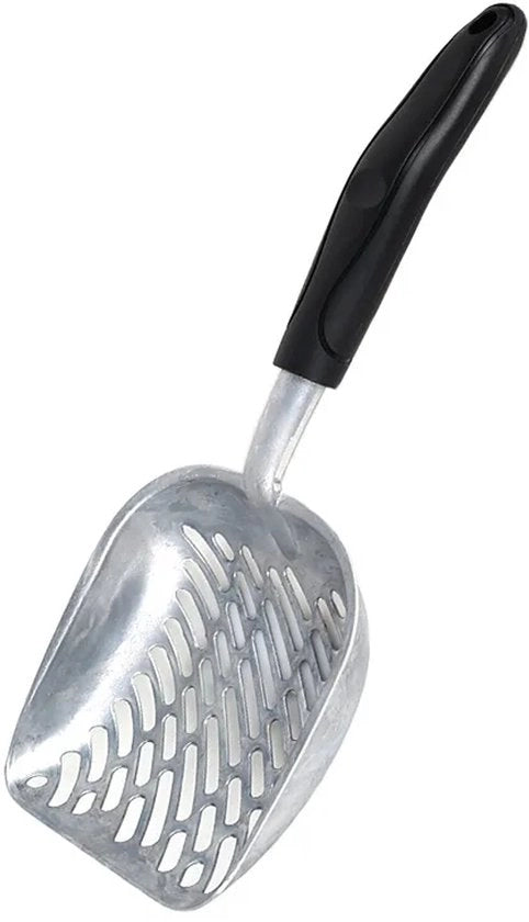 Scopa per gatti metallica, duratura, grande formato, con lunga maniglia ergonomico e grandi fori, facile da pulire (nero)