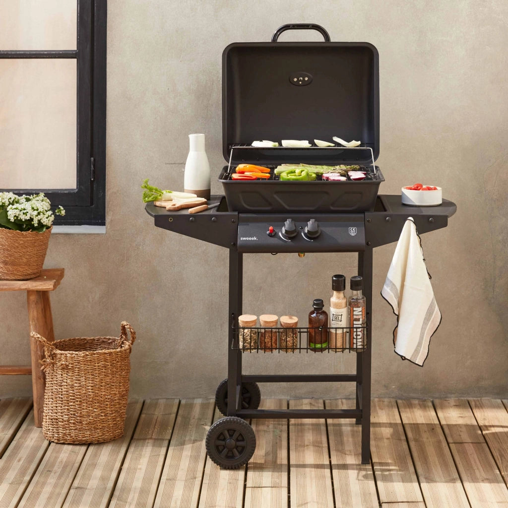 Barbecue a gas a 2 bruciatori, nero