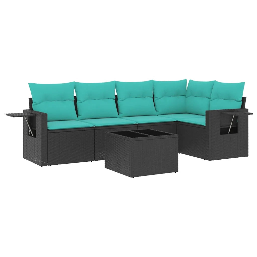Set Divani da Giardino 6 pz con Cuscini Nero in Polyrattan 3220136