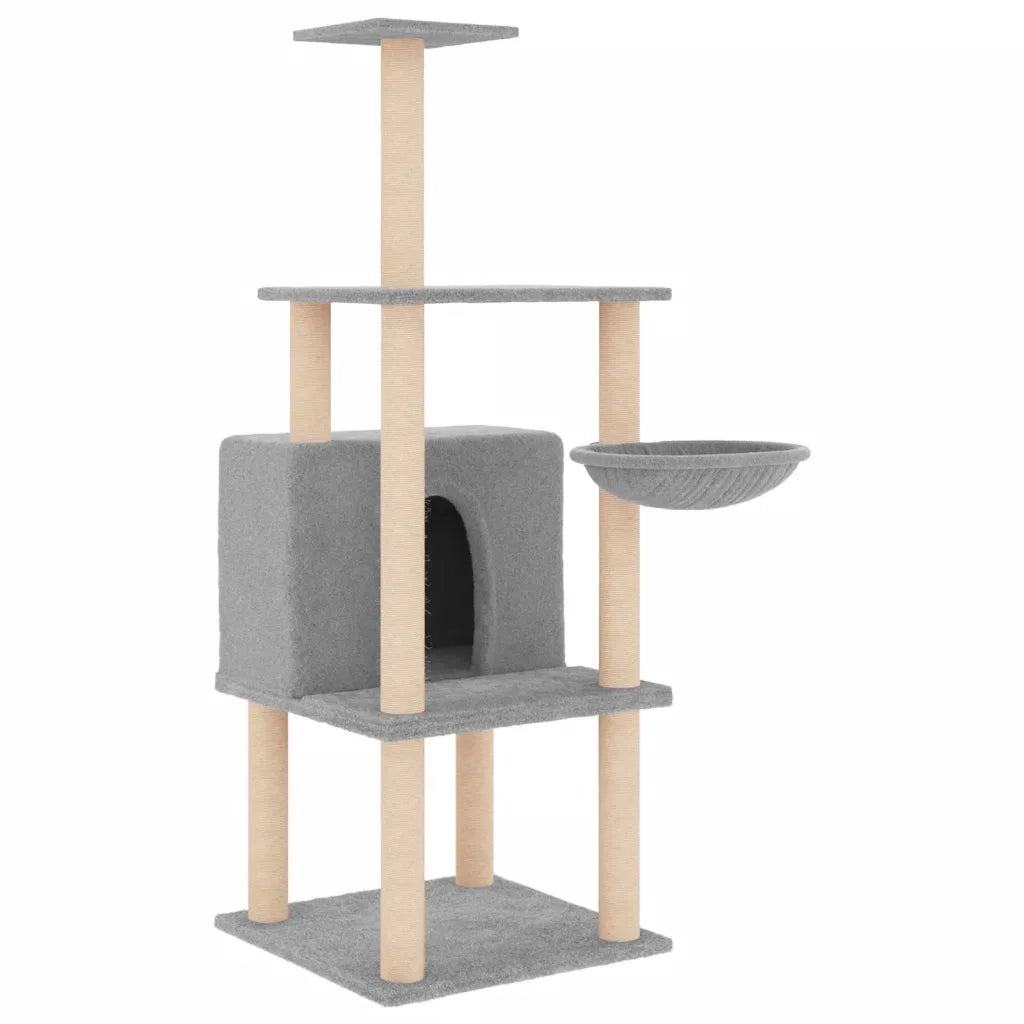 Albero per Gatti con Tiragraffi in Sisal Grigio Chiaro 132 cm CFW2025927