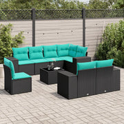Set Divani da Giardino 9 pz con Cuscini Nero in Polyrattan 3222846