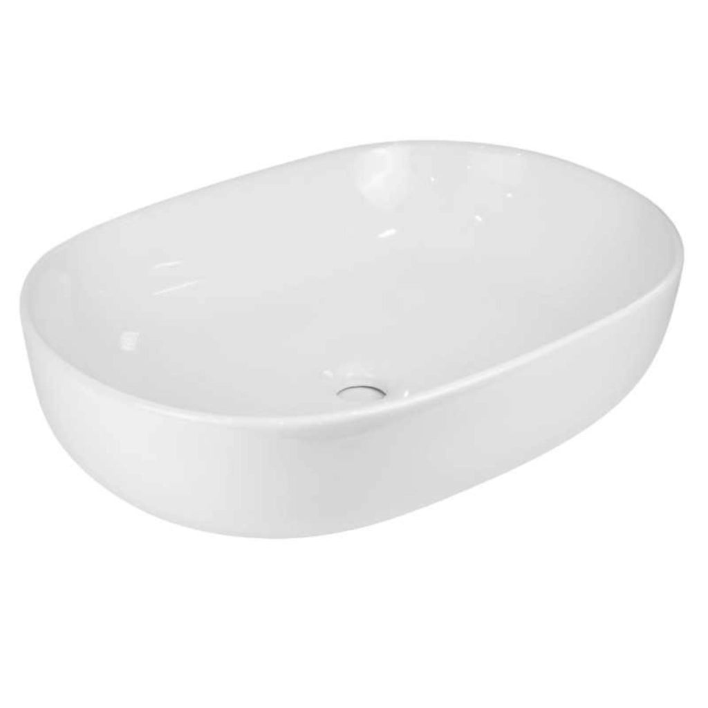 Lavabo da appoggio ceramica bianco ovale arredo bagno lavandino 60x40x15 cm *** finitura- lucido, confezione 1