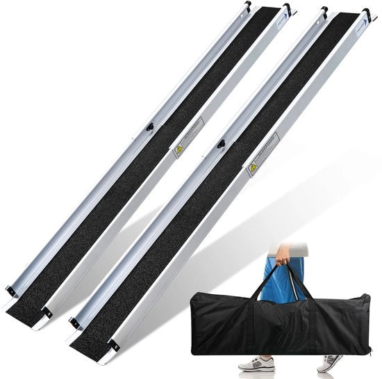 Helling per scale con superficie antiscivolo - 2 pezzi - espandibile - fino a 152cm - fino a 300kg - con tasca portatile - superficie antiscivolo