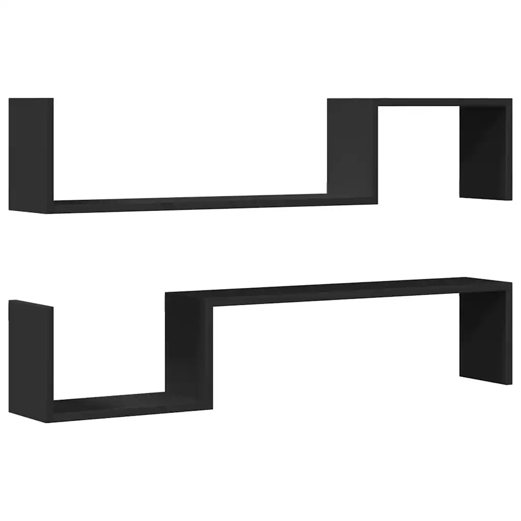 Mensole a Muro 2 pz Nere 100x15x20 cm in Legno Multistrato 807269