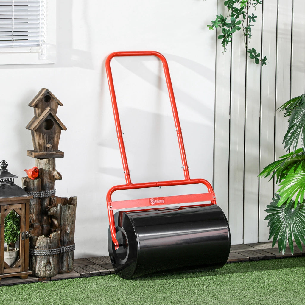 Rullo da giardino largo 50 cm, riempibile con 38 litri d'acqua/62 kg di sabbia, rullo manuale con manico a U, rullo da giardino in acciaio, rullo