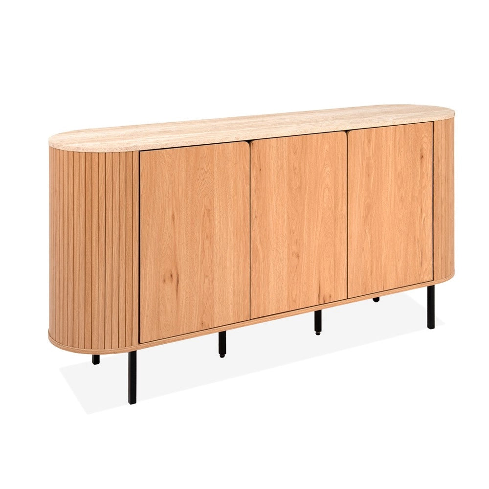 Madia Fabia51A colore rovere oak con top effetto travertino e laterali listellati 160 cm