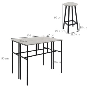 SET BAR 6 PEZZI 2 TAVOLI E 4 SGABELLI 100x40x90 cm GRIGIO