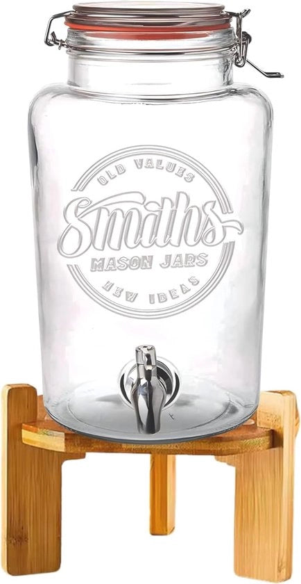 Dispensatore di acqua 5 litri in vetro con rubinetto e base in legno - ideale per limonata e cocktail